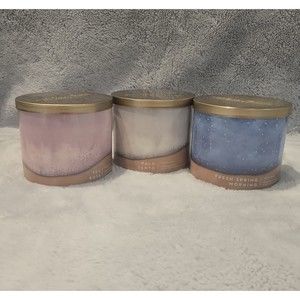 *NWT*3 Bath & Body Works 3 wick candles.Tea Rose,Palo Santo&Fresh Spring Morning